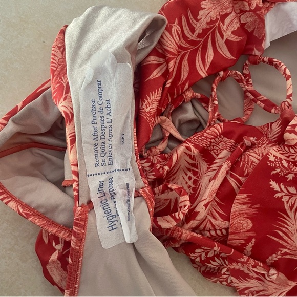 New Leonisa Orange Floral Off-Shoulder Ruffle One Piece Swimsuit 37747 - Picture 8 of 12